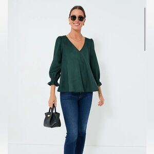 Tuckernuck Malachite Green V-Neck Suede Easton Blouse